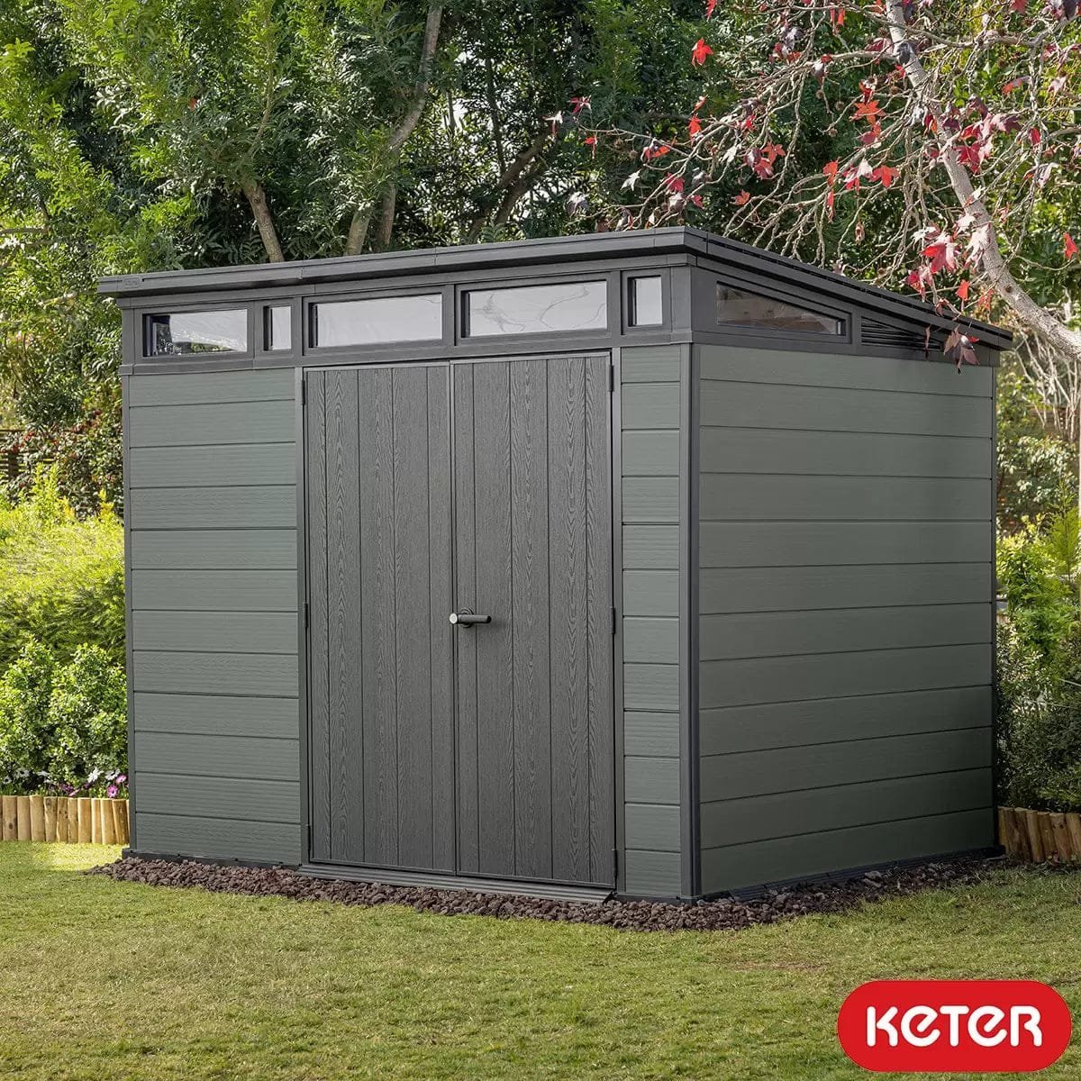 Keter 9’x 7′ Cortina Heavy Duty Plastic Pent Shed – Dark Green