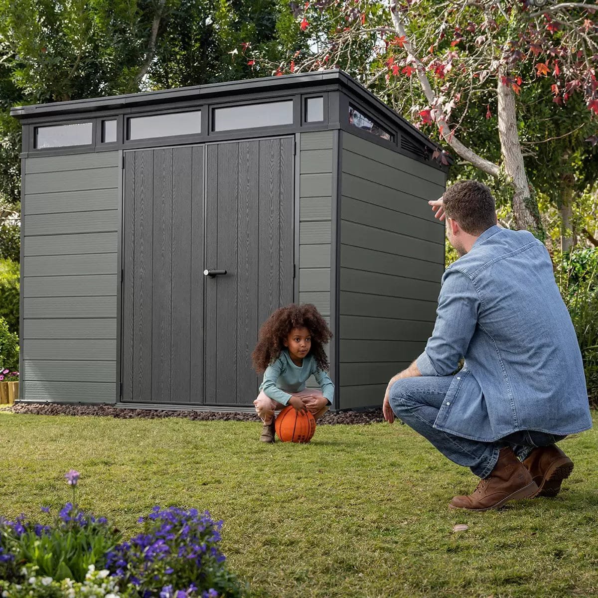 Keter 9’x 7′ Cortina Heavy Duty Plastic Pent Shed – Dark Green