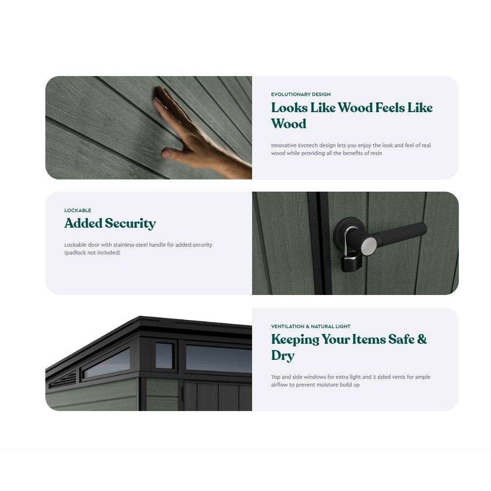 Keter 9’x 7′ Cortina Heavy Duty Plastic Pent Shed – Green