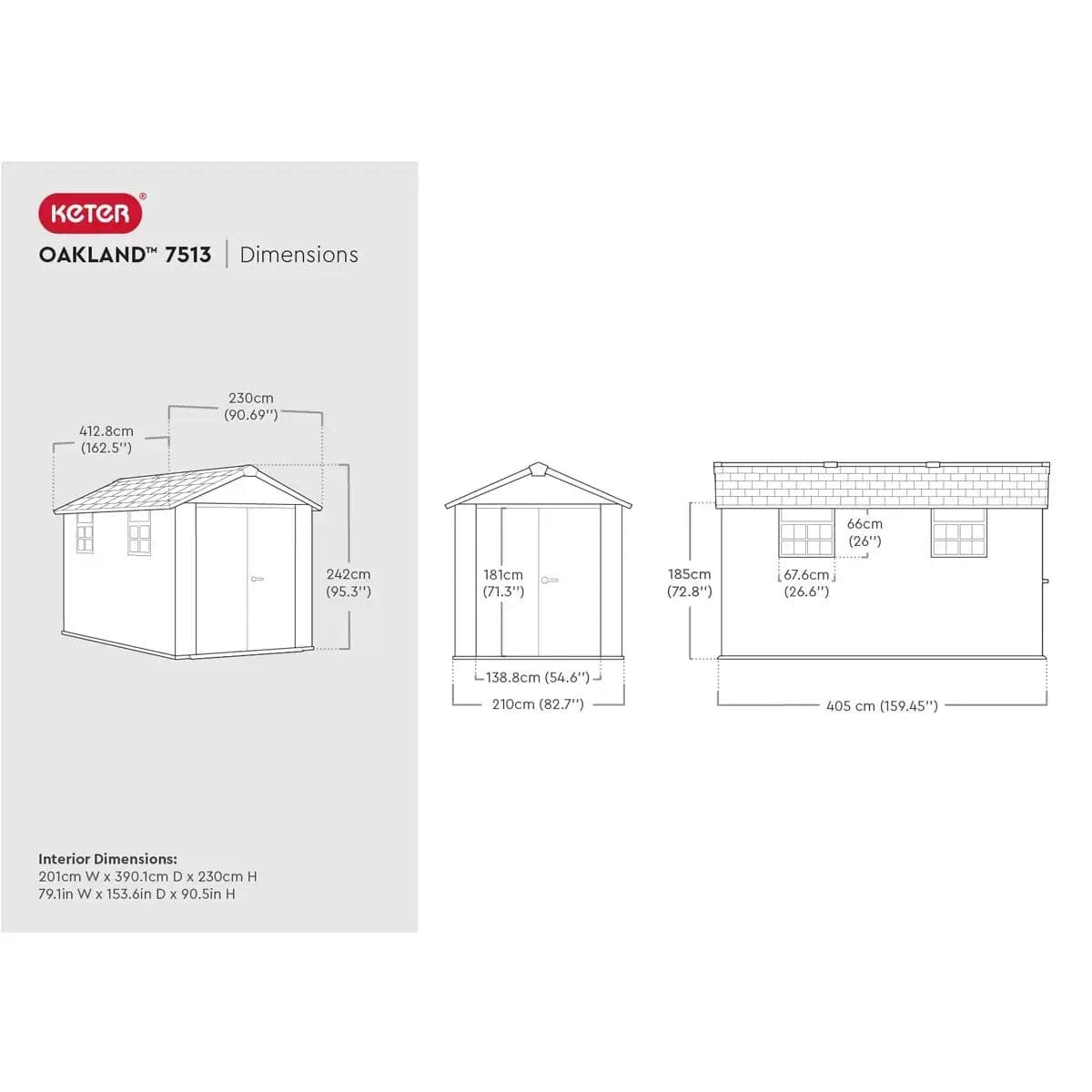 Keter 7.5′ x 13′ Oakland Heavy Duty Plastic Shed – Grey