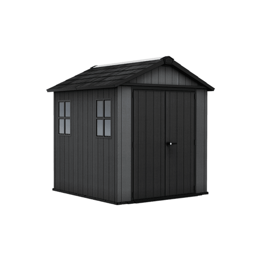 Keter Newton Plus Vertical 7×7.5 ft Apex Grey Plastic 2 door Shed with floor & 2 windows (Base included)