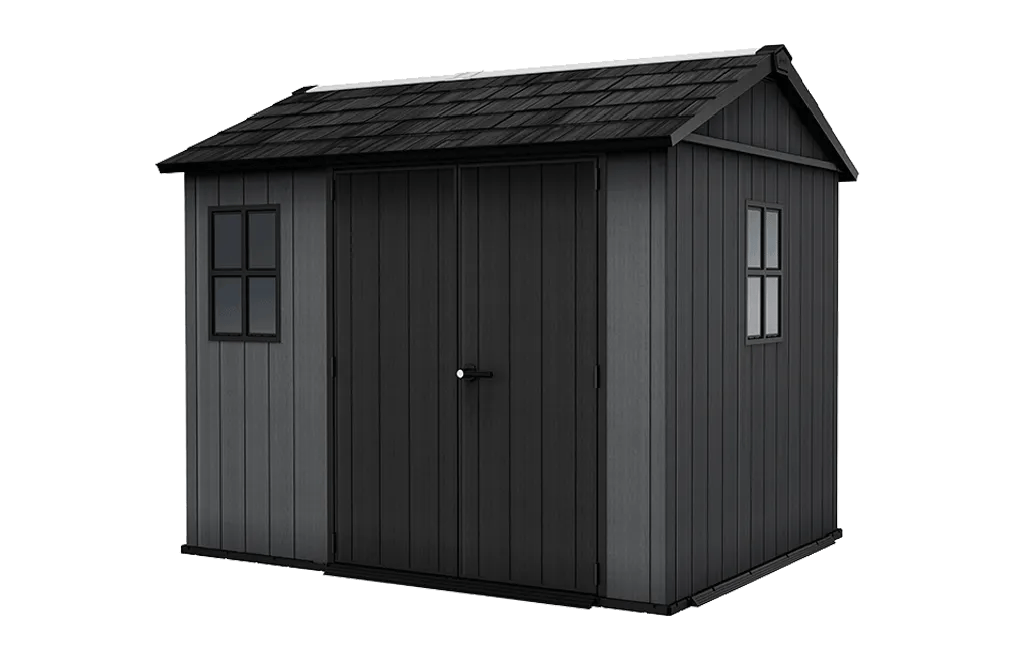 Keter 9’x7.5′ Newton Plus Side Entry Plastic Shed – Dark Grey