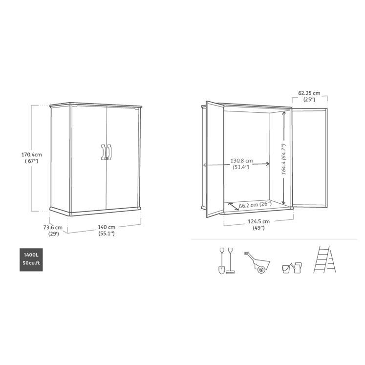 Keter Premier tall Grey 1400L Garden storage 4×2 ft 1704mm 1400mm