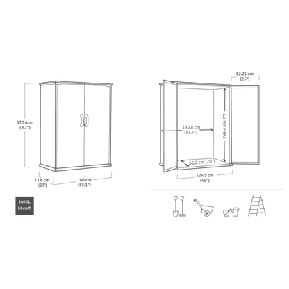 Keter Premier tall Grey 1400L Garden storage 4×2 ft 1704mm 1400mm