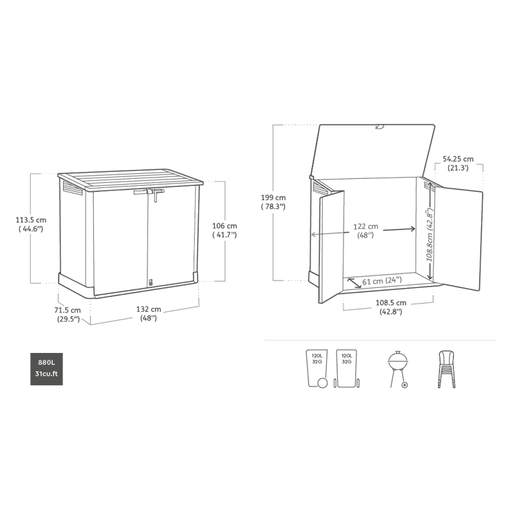 Keter Store It Out Nova 880L Storage Box (with pistons) – Dark Grey with Light Grey Lid