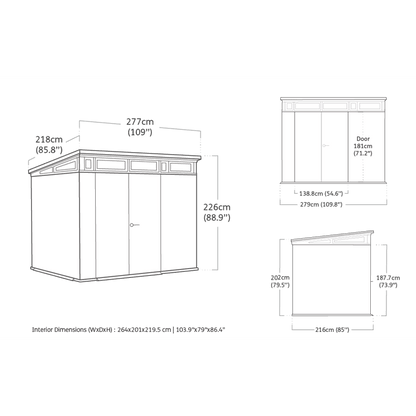 Keter 9’x 7′ Cortina Heavy Duty Plastic Pent Shed – Green