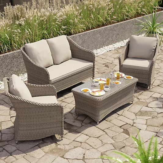 GoodHome Hamilton Cappuccino Rattan effect Metal 4 Seater Coffee set