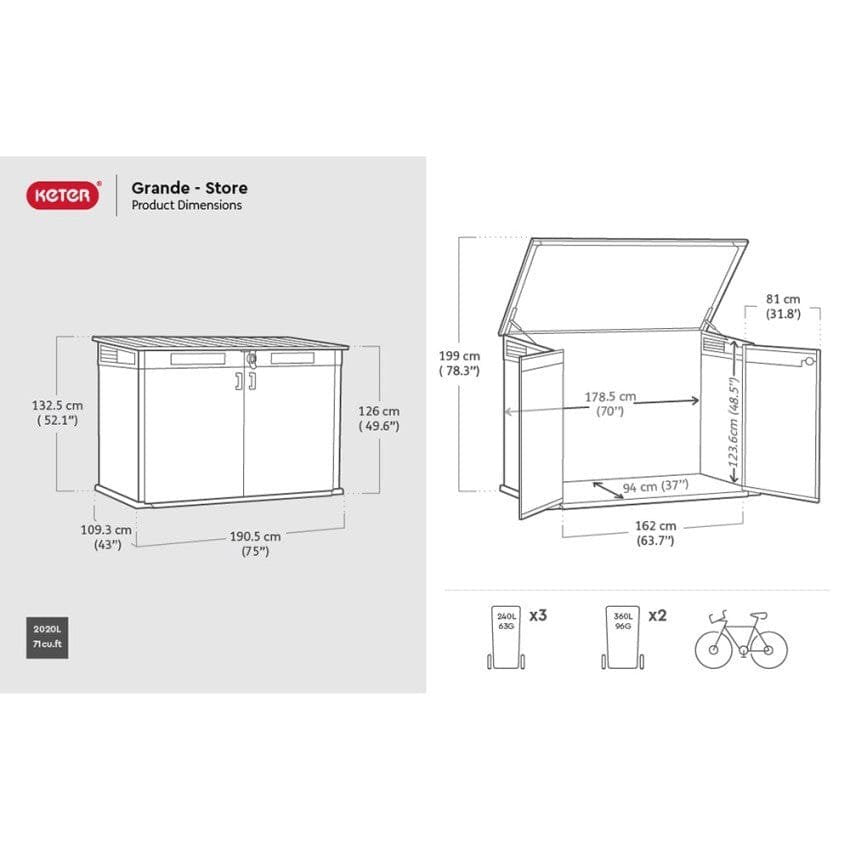 Keter 6′ x 3′ Oakland Grande Store Heavy Duty Plastic Shed – Grey